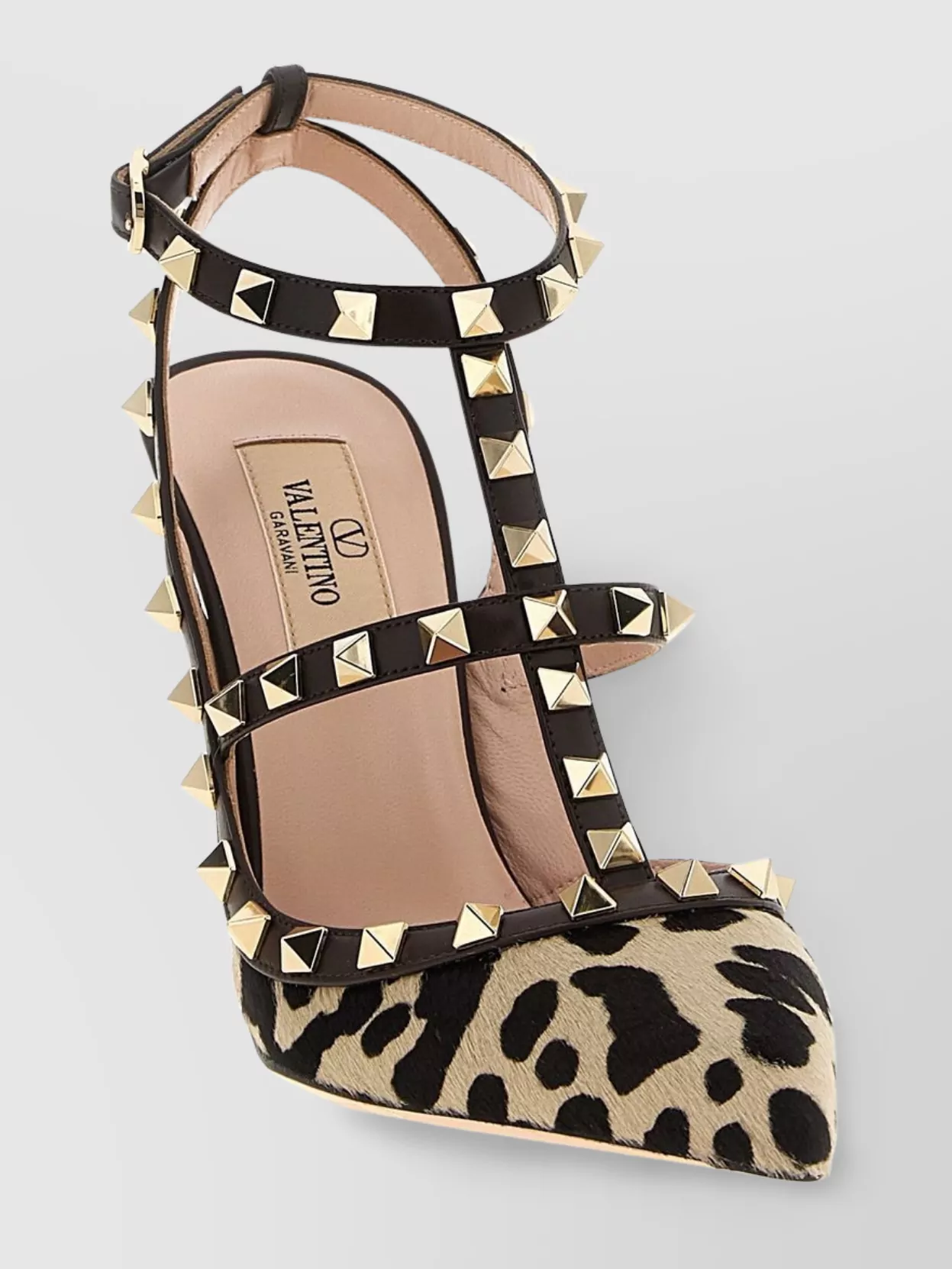 Valentino 100mm Rockstud T-strap Pumps In Animal Print