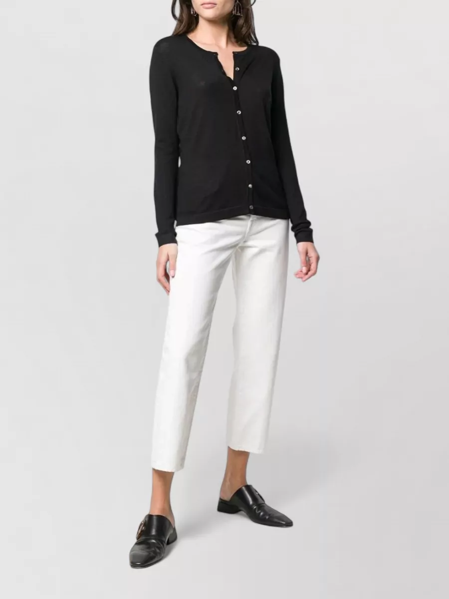 La Rose Merino Wool Round Neck Long-Sleeve Cardigan