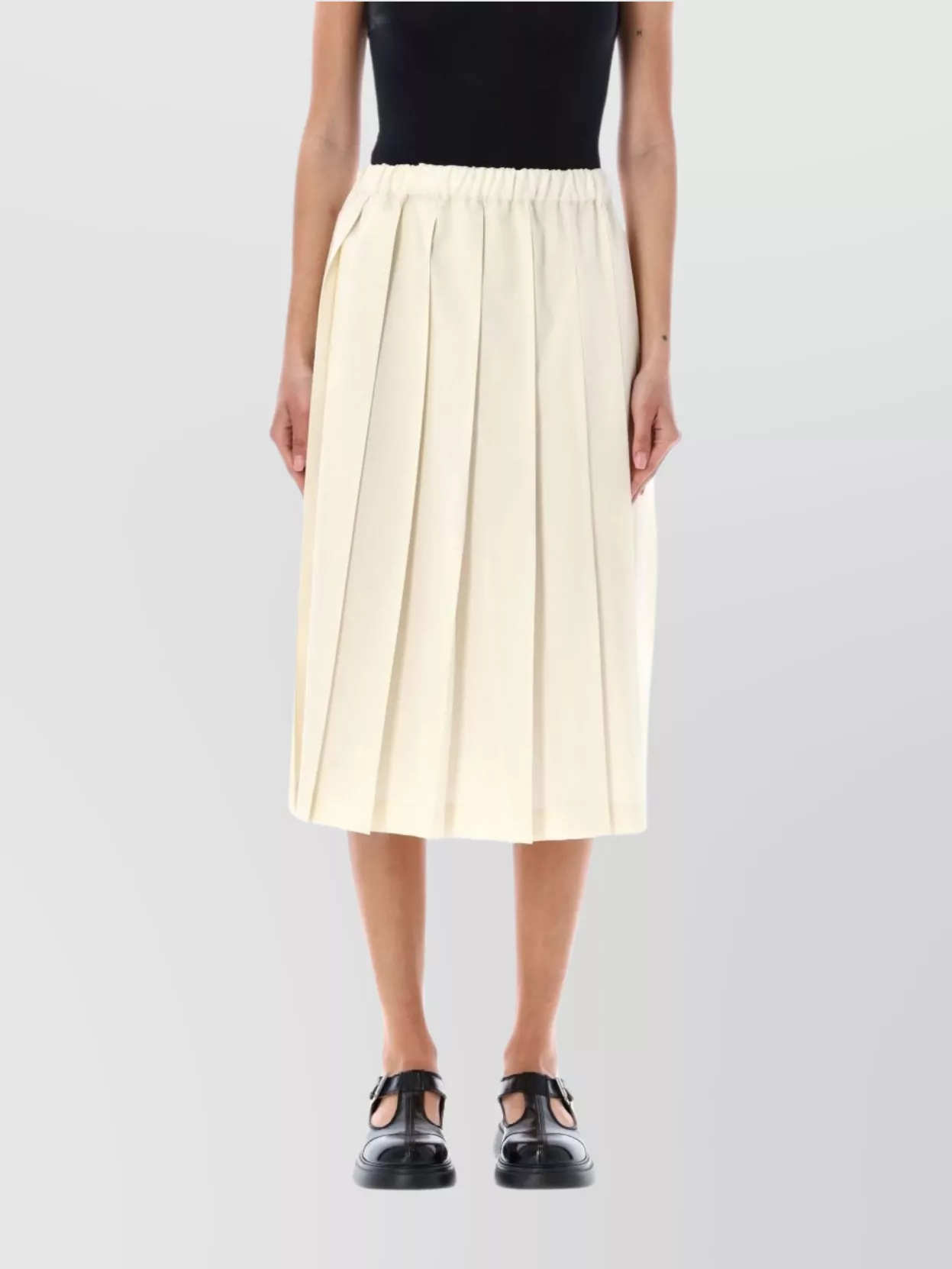 Shop Comme Des Garçons Elastic Waistband Pleated Midi Skirt