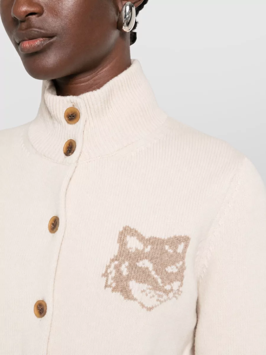 Maison Kitsuné Wool Intarsia-Knit High-Neck Cardigan