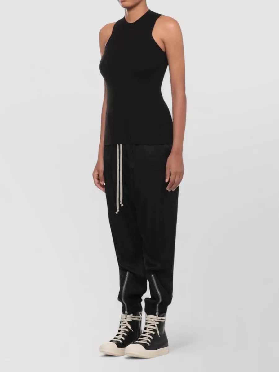 Rick Owens Ribbed Sleeveless High Neck Wool Knitted Top