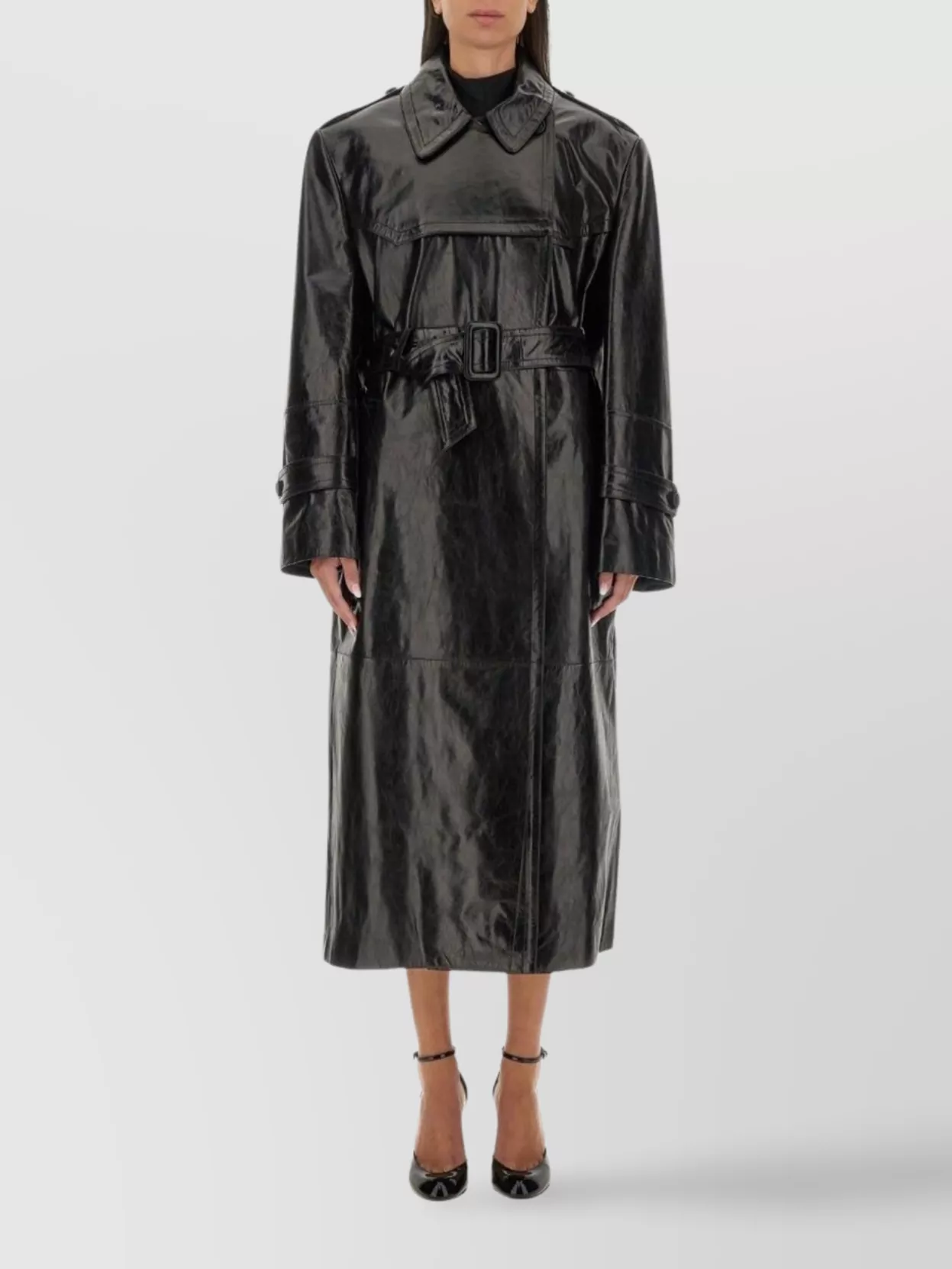 Sportmax Long Coat With Belt And Epaulettes In Brown