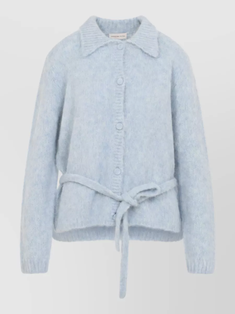 Dries Van Noten Alpaca Merino Wool Belted Ribbed Cardigan