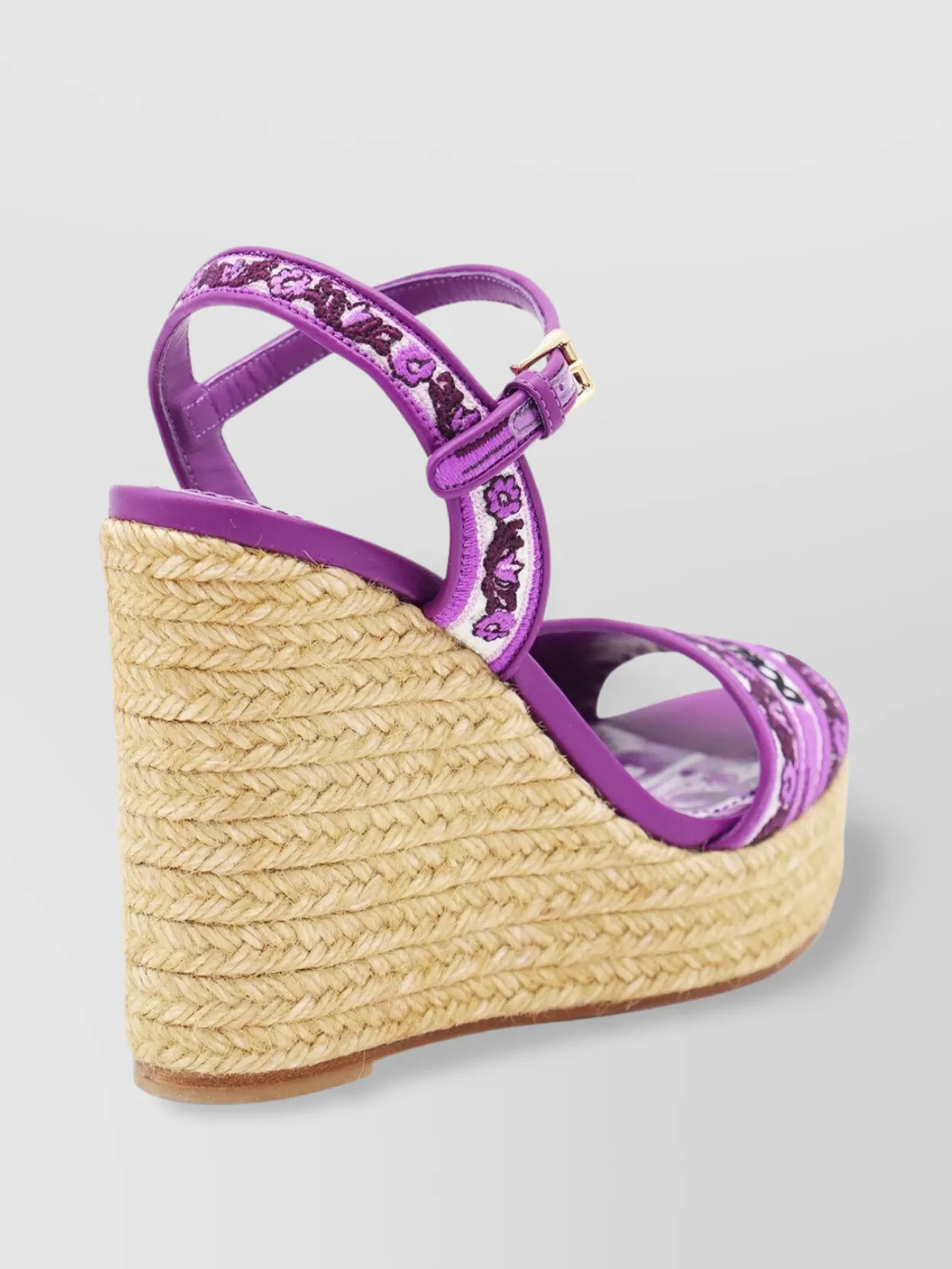 Dolce&Gabbana Wedge Heel Open Toe Embroidered Espadrilles With Braided Sole