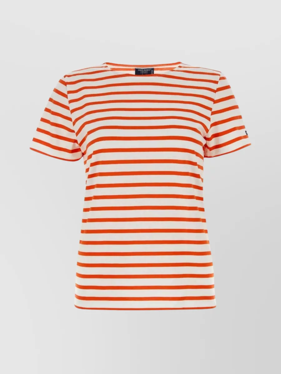 Shop Saint James Cotton Striped Embroidery Crew Neck T-shirt In Red