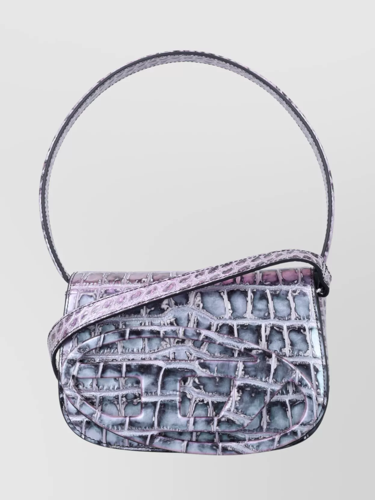 Diesel Crocodile Texture Shoulder Bag With Iridescent Finish