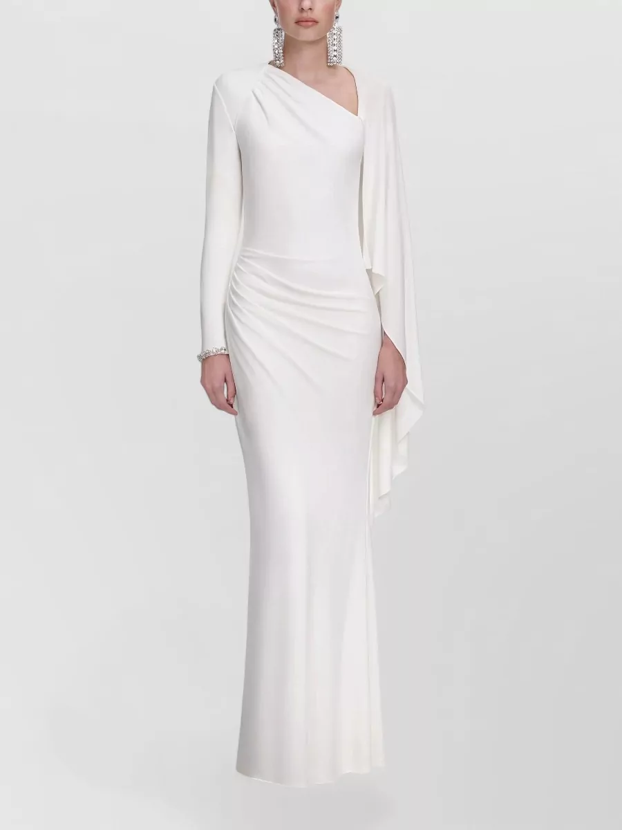 Self-Portrait draped asymmetric long-sleeve maxi dress