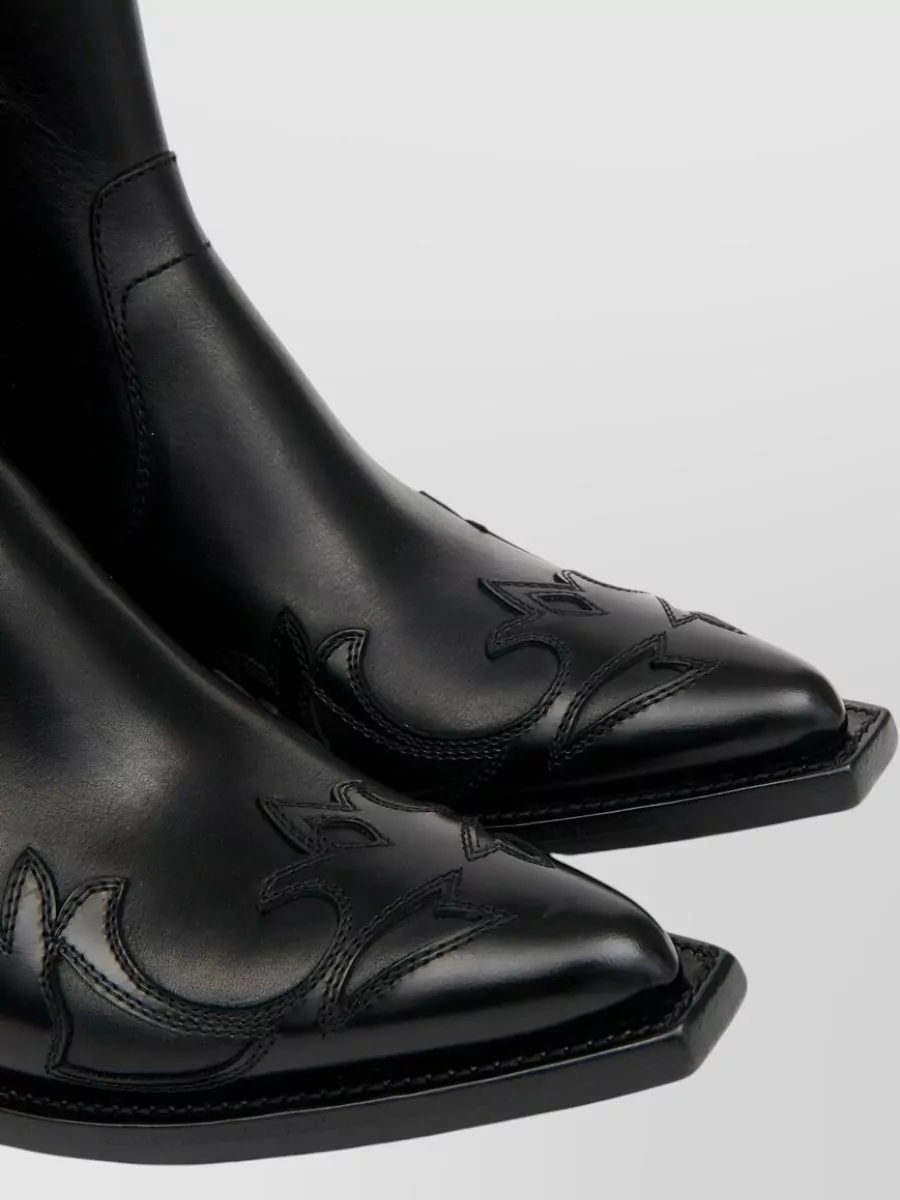 Maison Margiela Leather Flame Appliqué Western Ankle Boots
