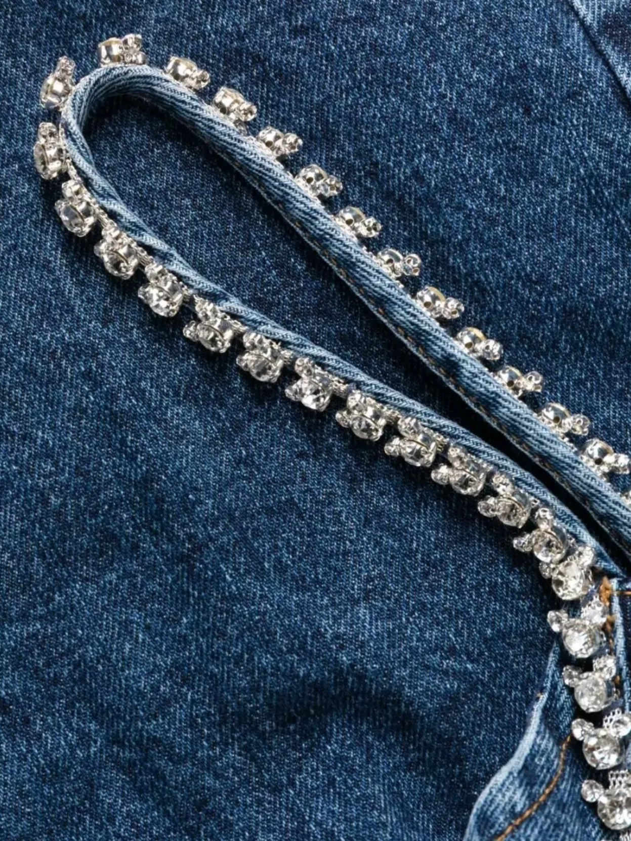 Self-Portrait Diamanté Straps Denim Mini Dress