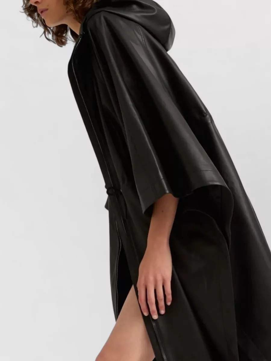 Yves Salomon Leather Drawstring-Waist Cape