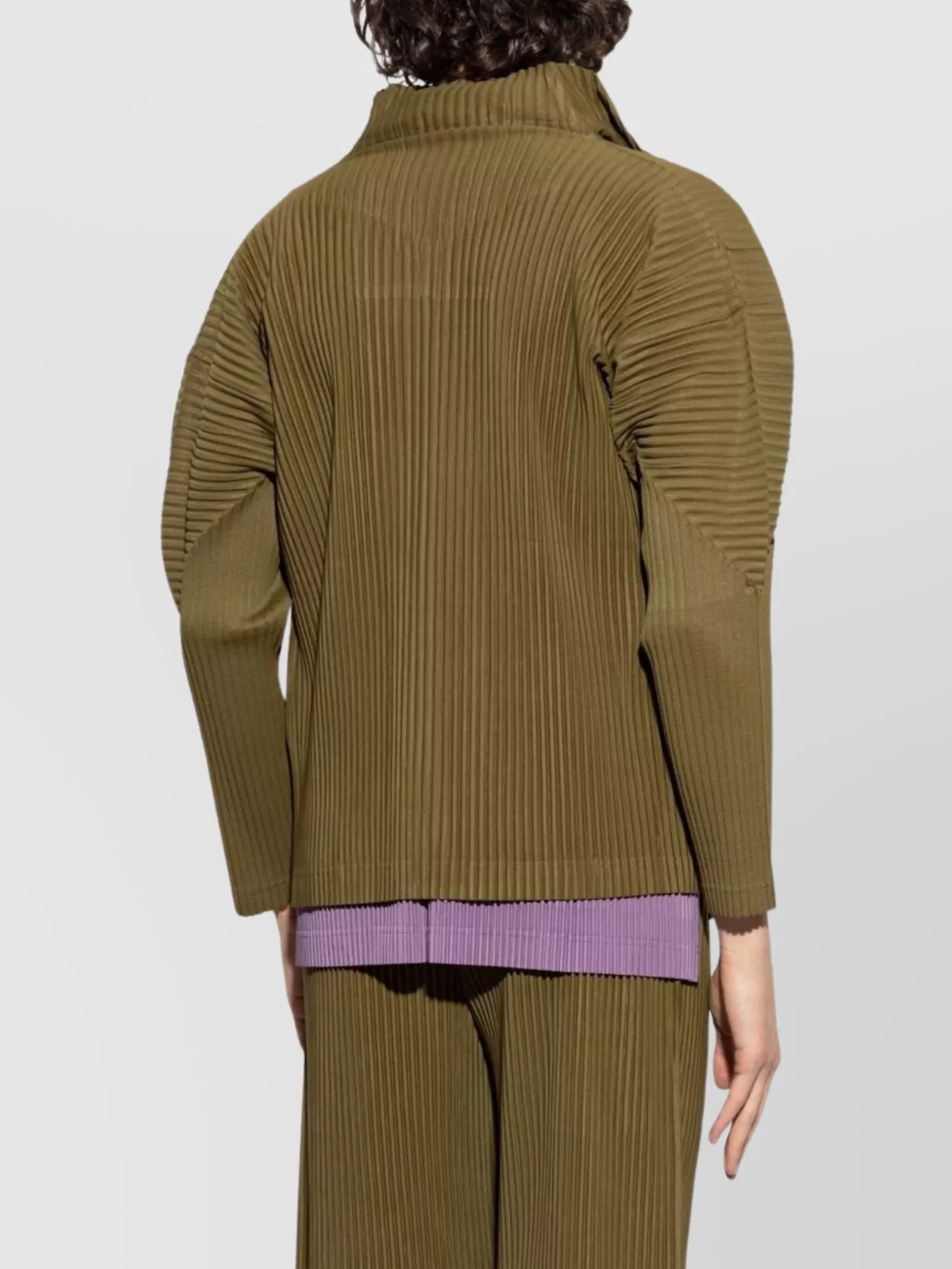 Issey Miyake Olive Green Zip-up Jacket With Ribbed Texture In Green