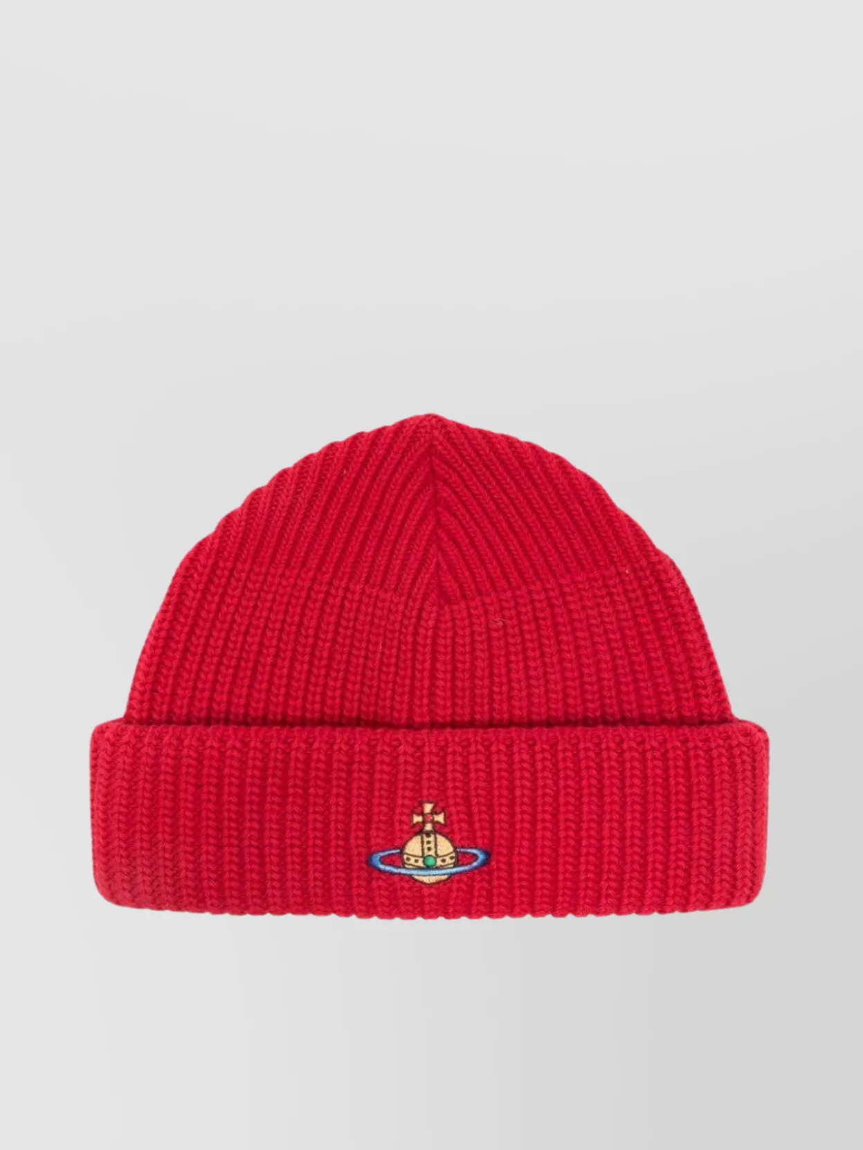Shop Vivienne Westwood Turn-up Brim Ribbed Knit Hat In Red