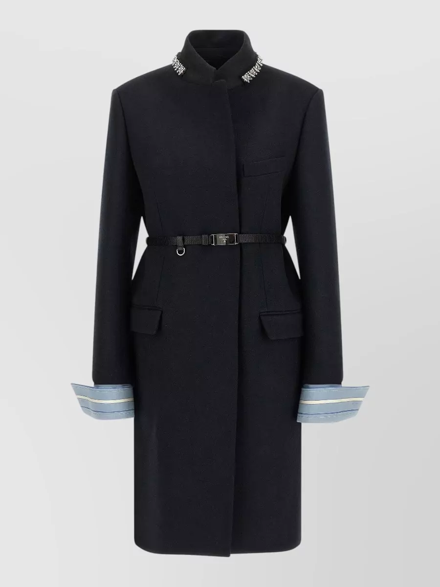 Prada wool crystal embellished collar coat