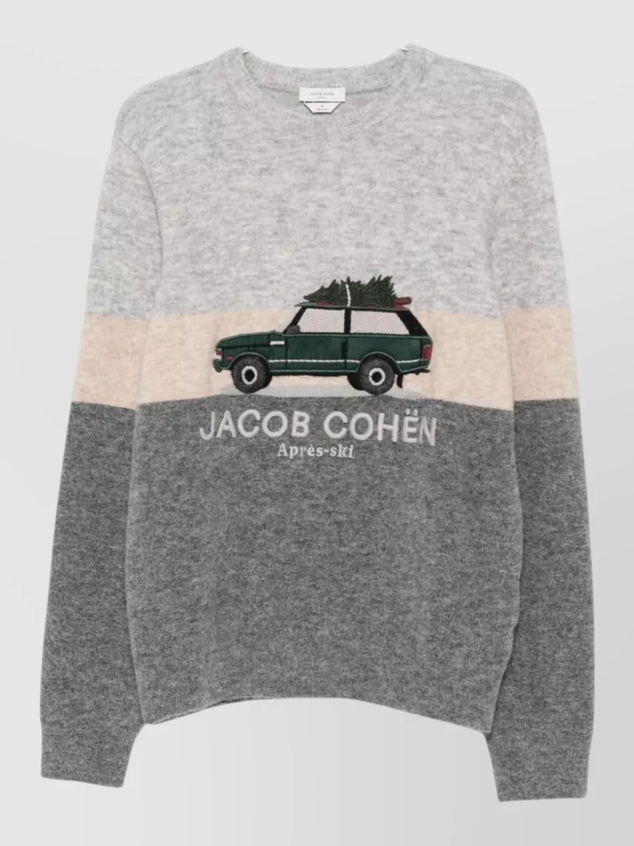 Jacob Cohen alpaca wool intarsia logo-embroidered striped crew-neck jumper
