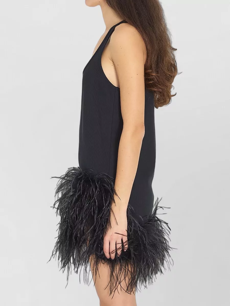 The Attico Feather Trimmed Rib Mini Dress