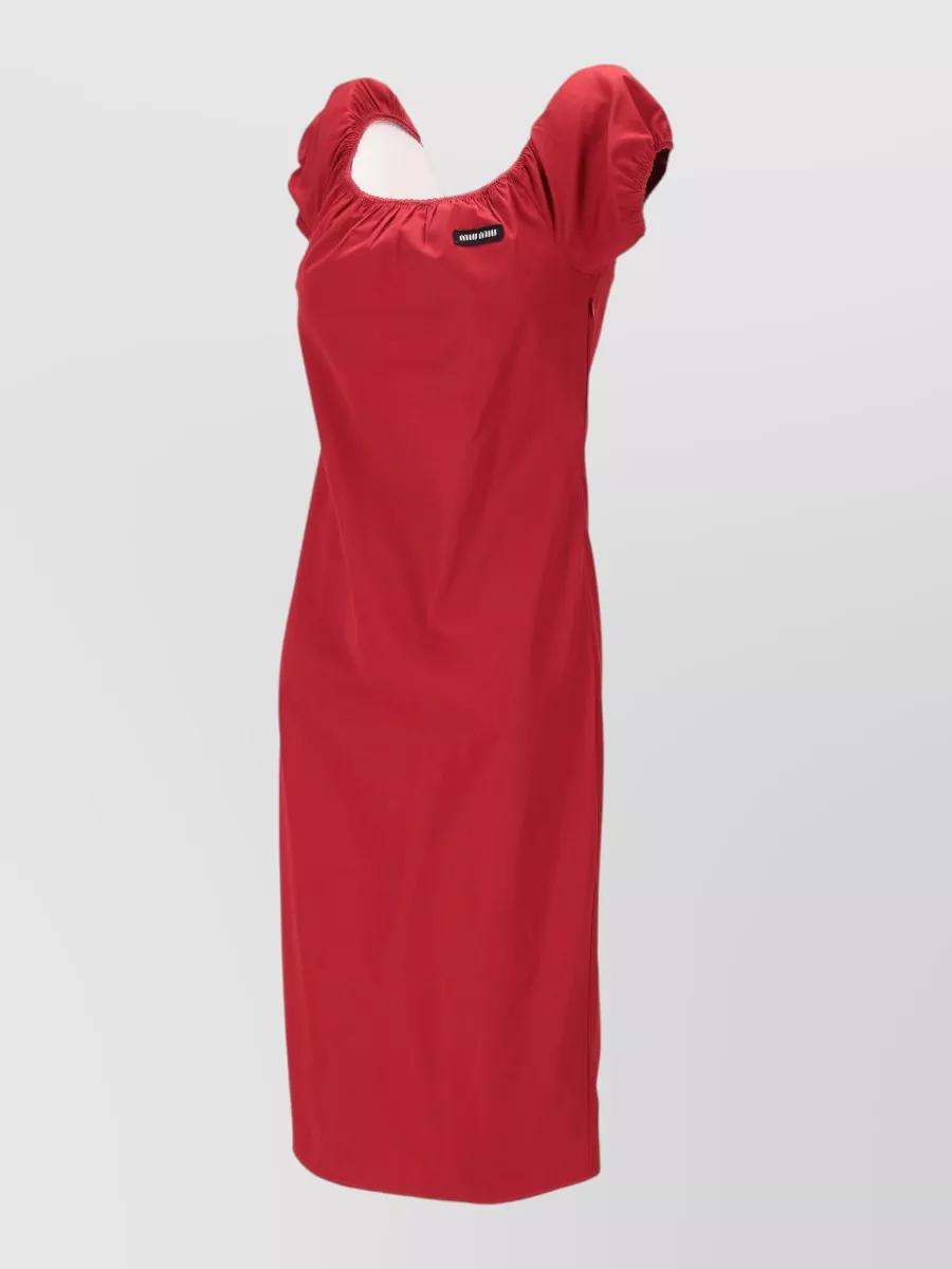 Miu Miu Cotton Boat Neckline Short-Sleeve Midi Dress