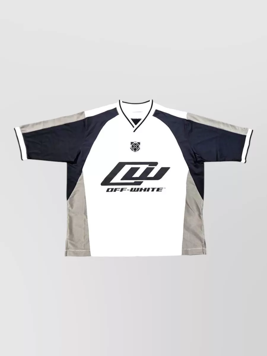 Off-White logo print v-neck short-sleeve mesh panel t-shirt