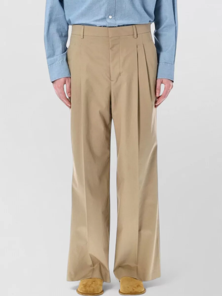 Ami Paris Cotton low-rise pleated wide-leg trousers