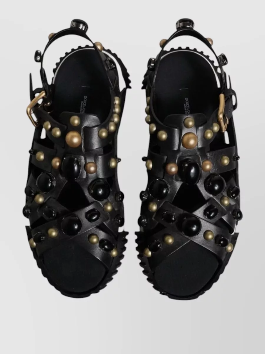 Dolce&Gabbana Leather Studded Slides Sandals