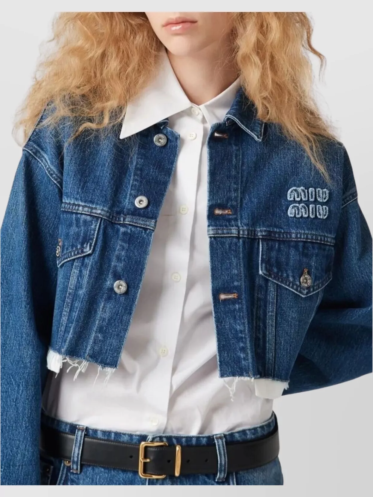 Miu Miu Cropped Denim Blouson Featuring Chest Pockets