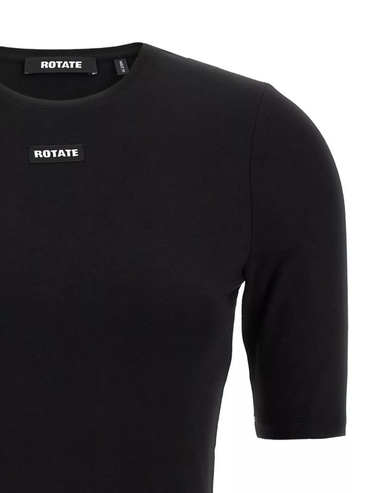 Rotate Birger Christensen Crew Neck Short Sleeves Stretch Fit Top In Black