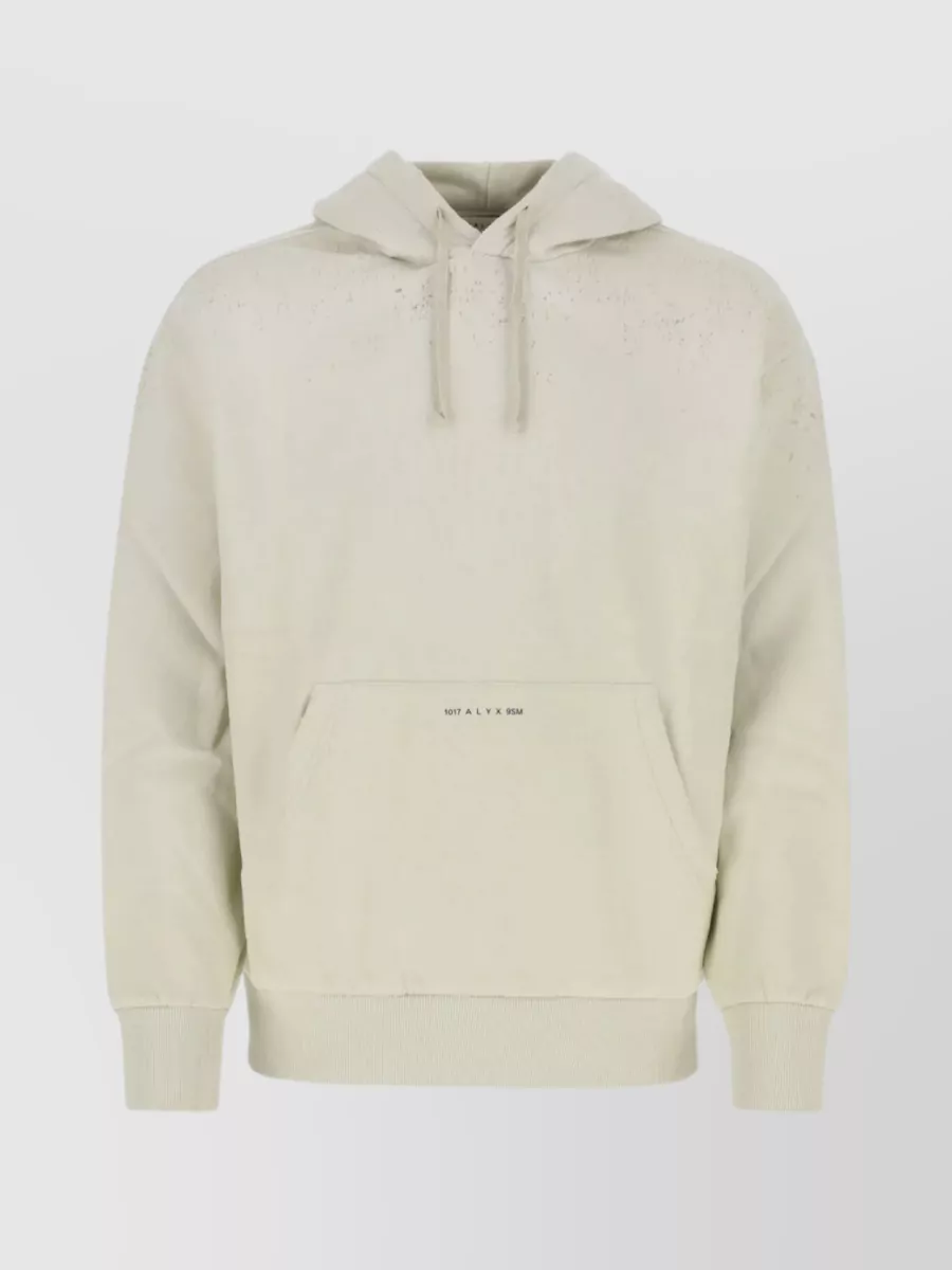 Shop Alyx Distressed Cotton Hoodie With Pouch Pocket In Cream
