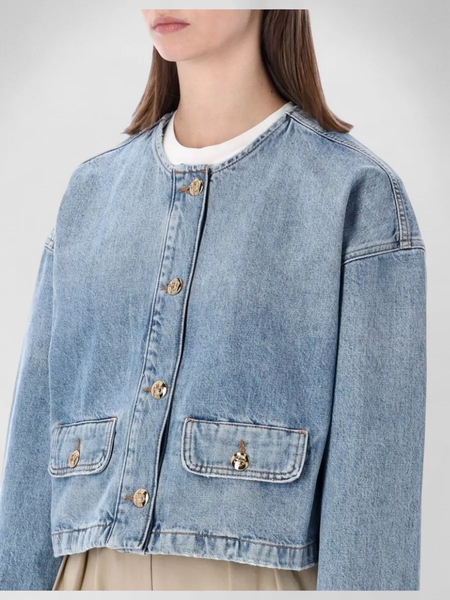 Anine Bing Blanchet Denim Jacket Round Neck Design