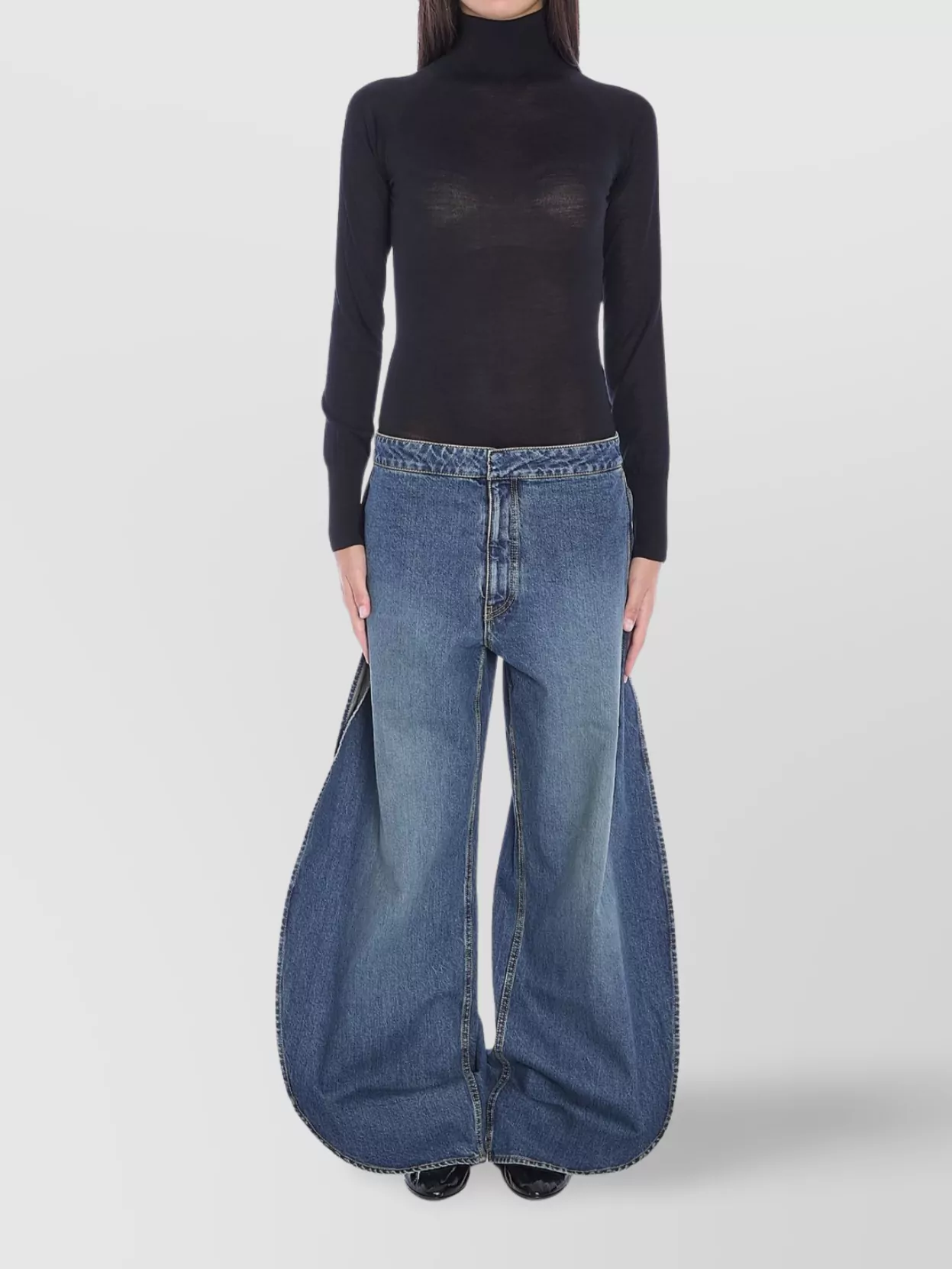 Alaïa Sheer Knit Turtleneck Bodysuit In Blue