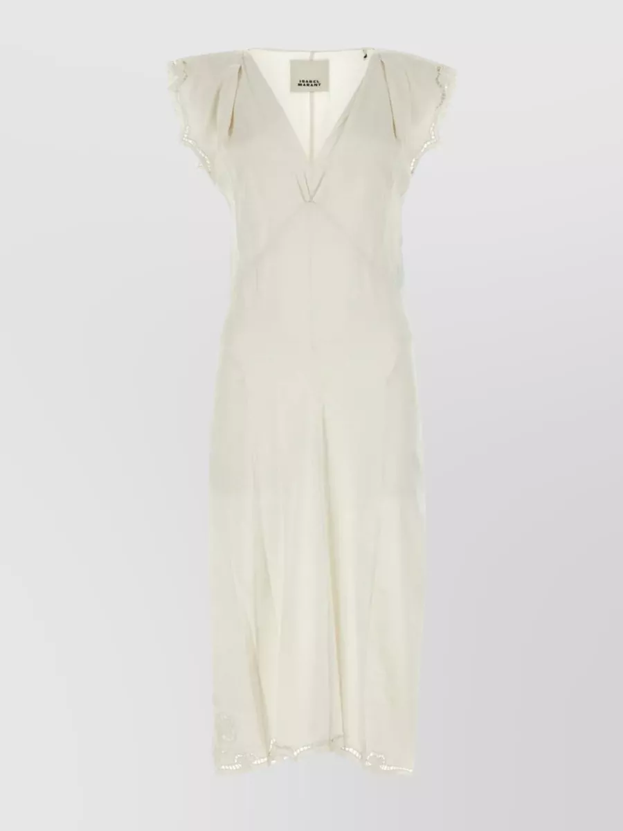 Shop Isabel Marant V-neck Silk Dress Featuring Lace Inserts In Cream