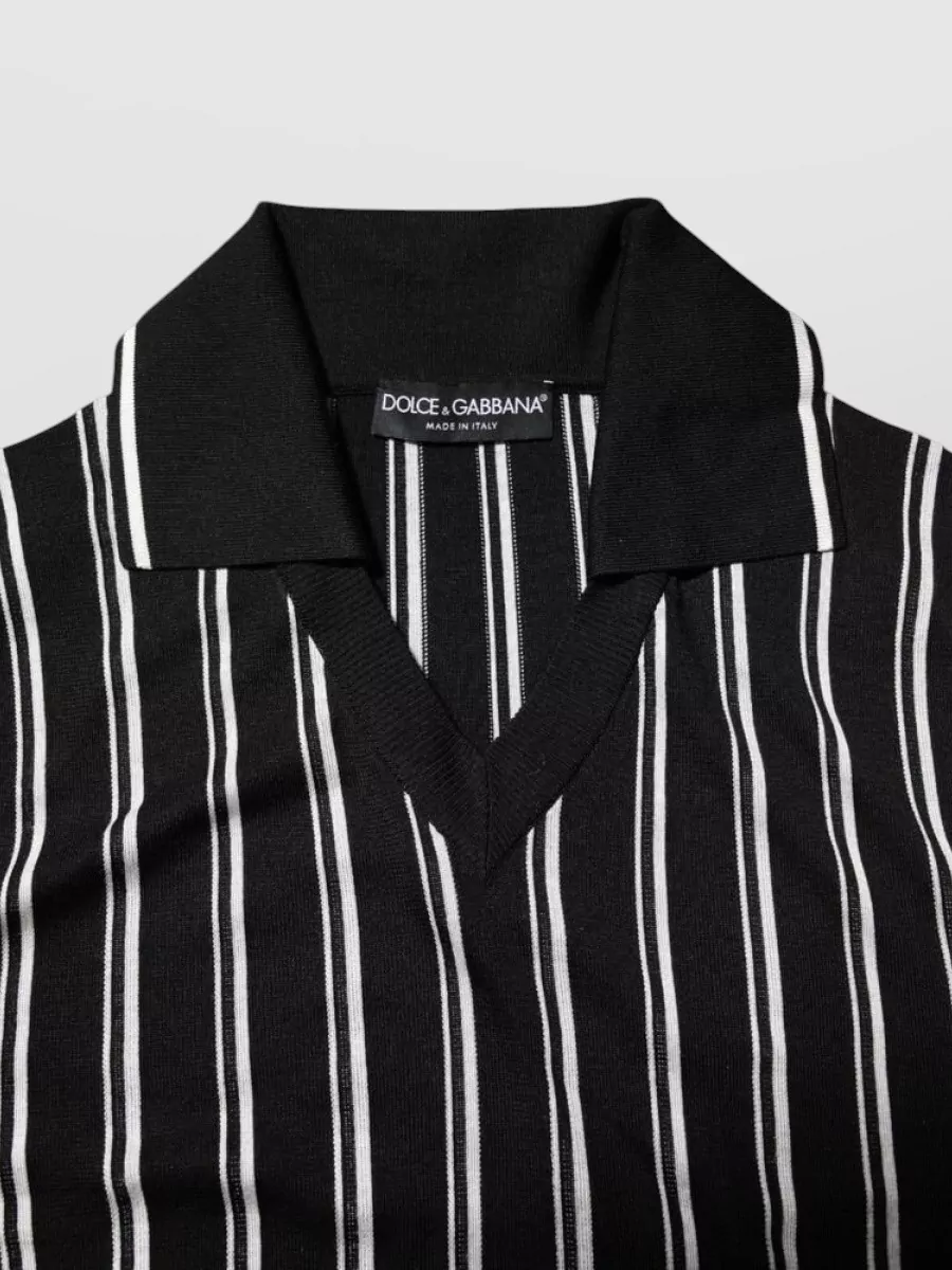 Dolce&Gabbana Silk Striped V-Neck Polo Shirt