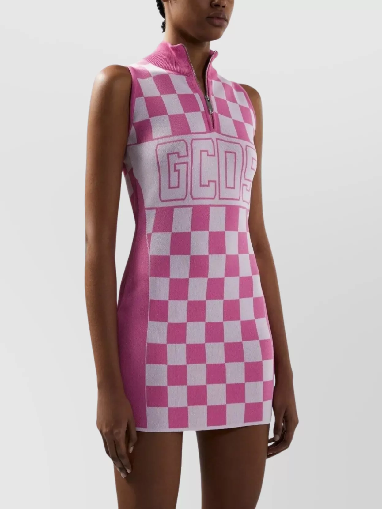 Gcds Half Zip Mini Dress With Checked Print