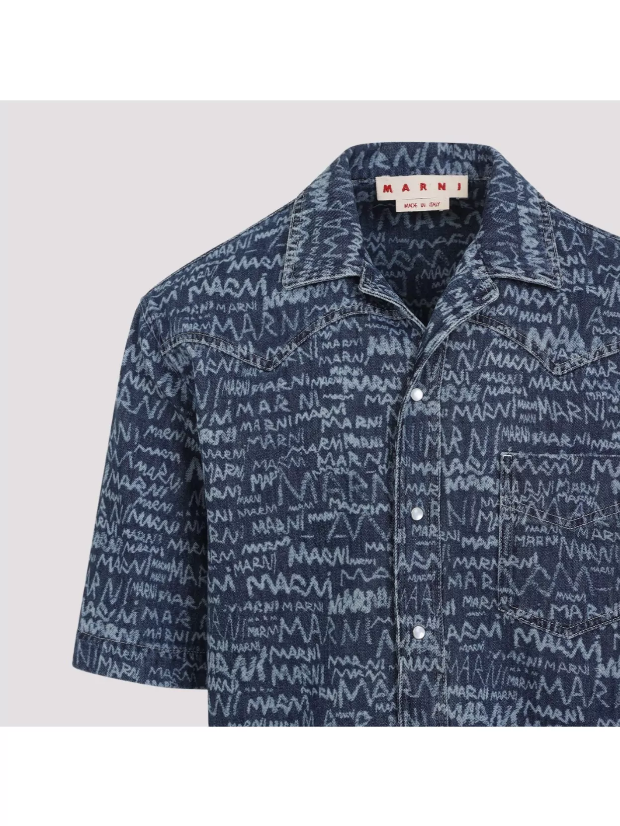 Marni Logo Western Denim Shirt In Blue