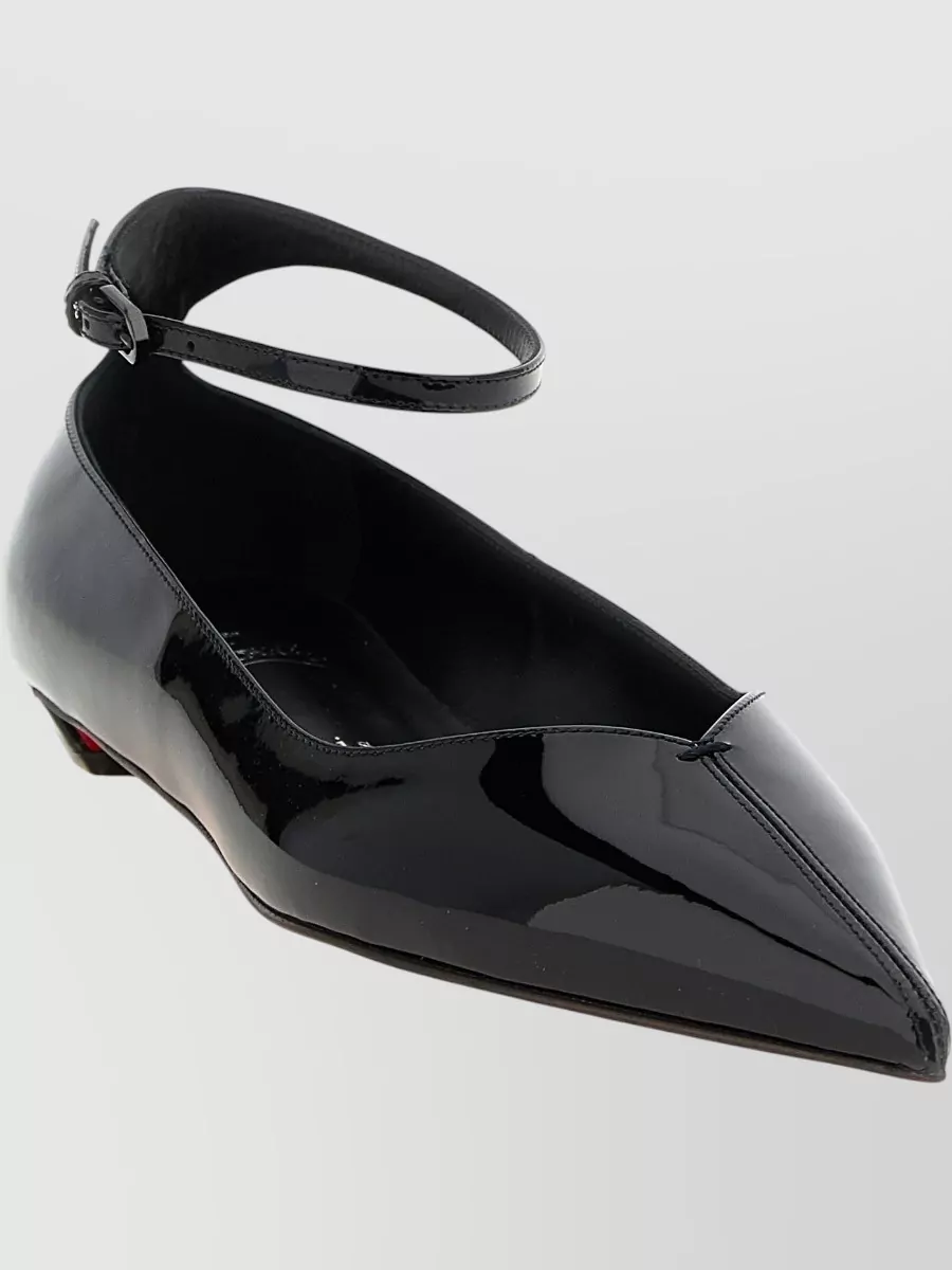 Christian Louboutin Patent Leather Ankle Strap Pointed-Toe Ballet Flats