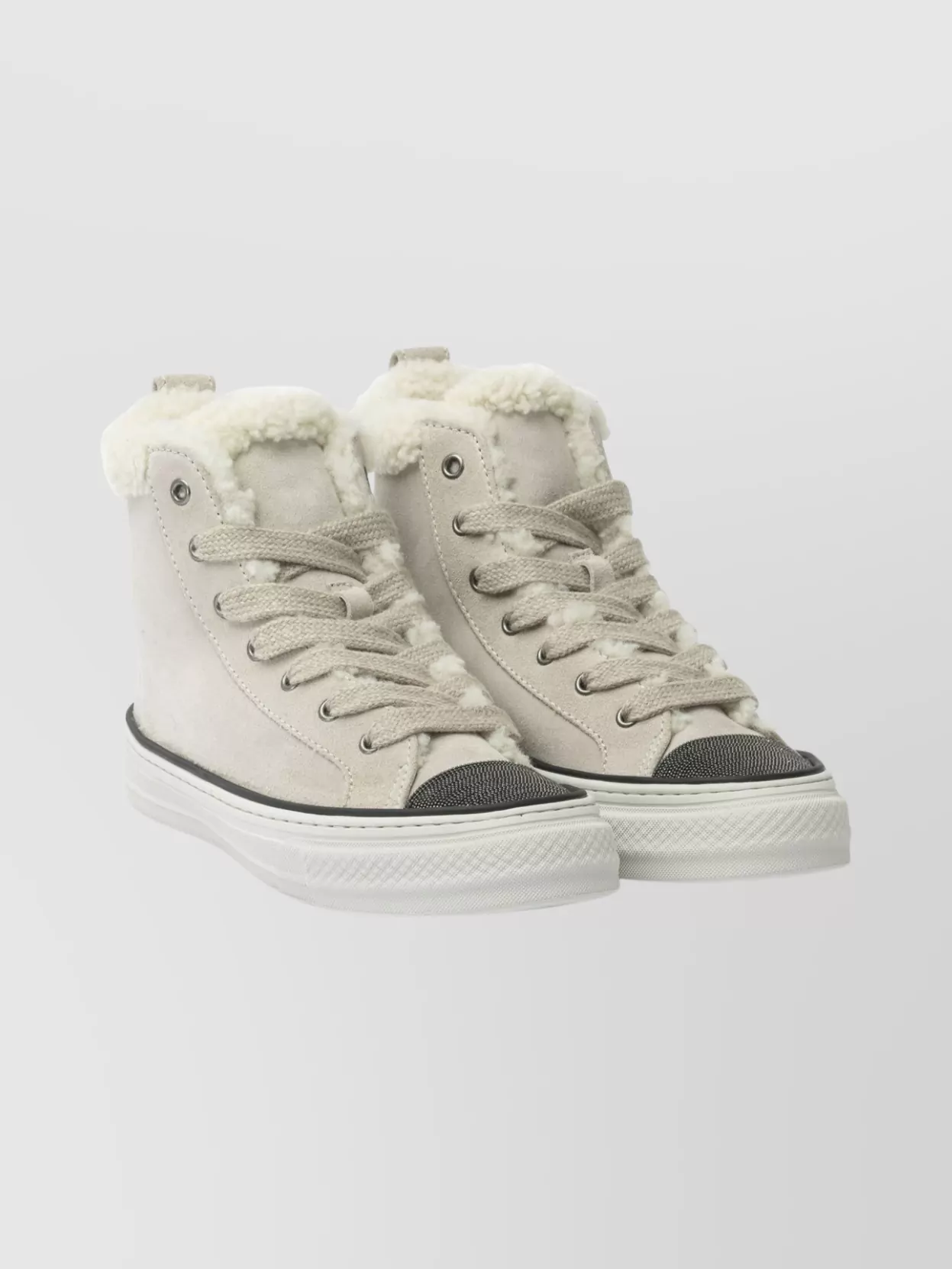 Brunello Cucinelli High-top Sneakers Featuring Monile Accents In Gray