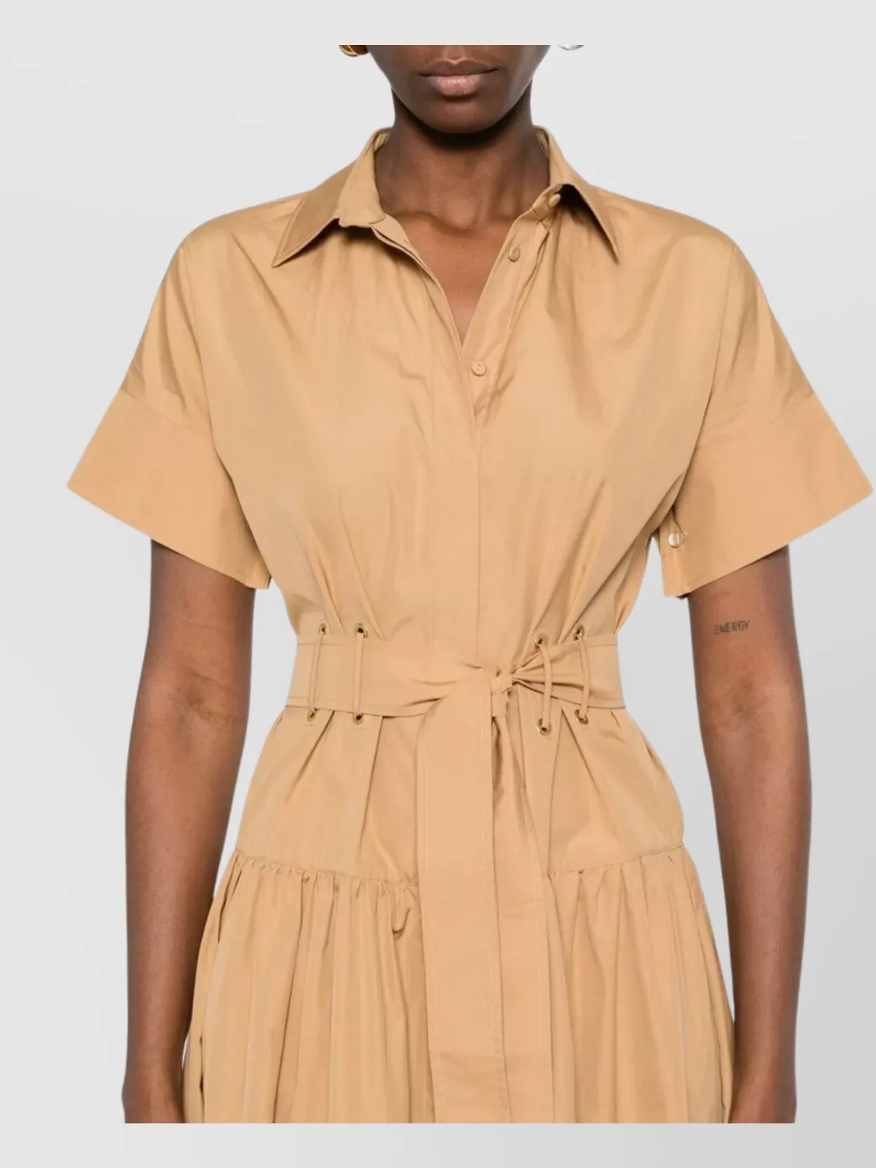 Max Mara Agoraio Belted Eyelet-embellished Cotton-poplin Midi Shirt Dress In Neutrals