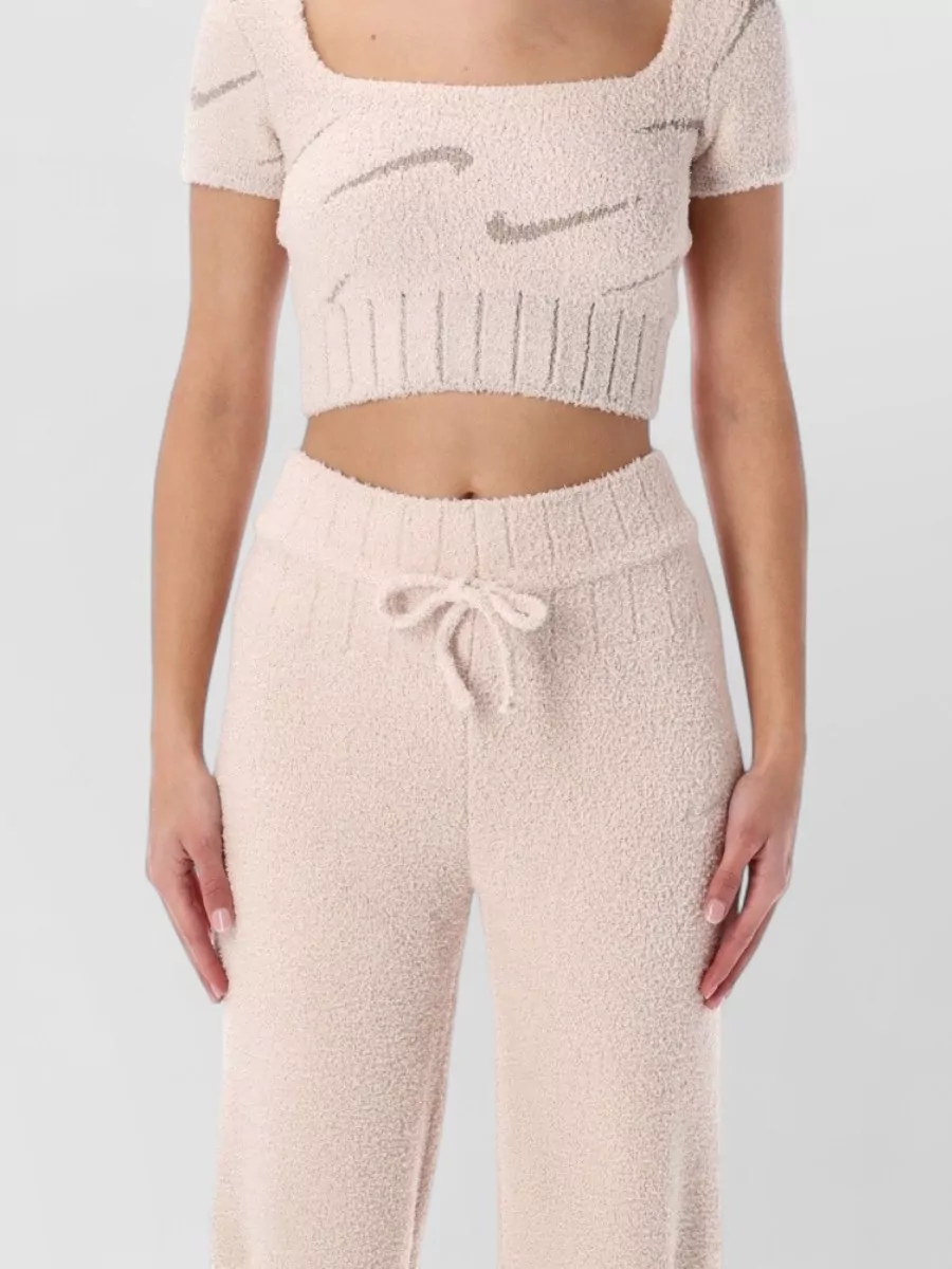 Nike Bouclé Cropped Square Neck Short Sleeve Top