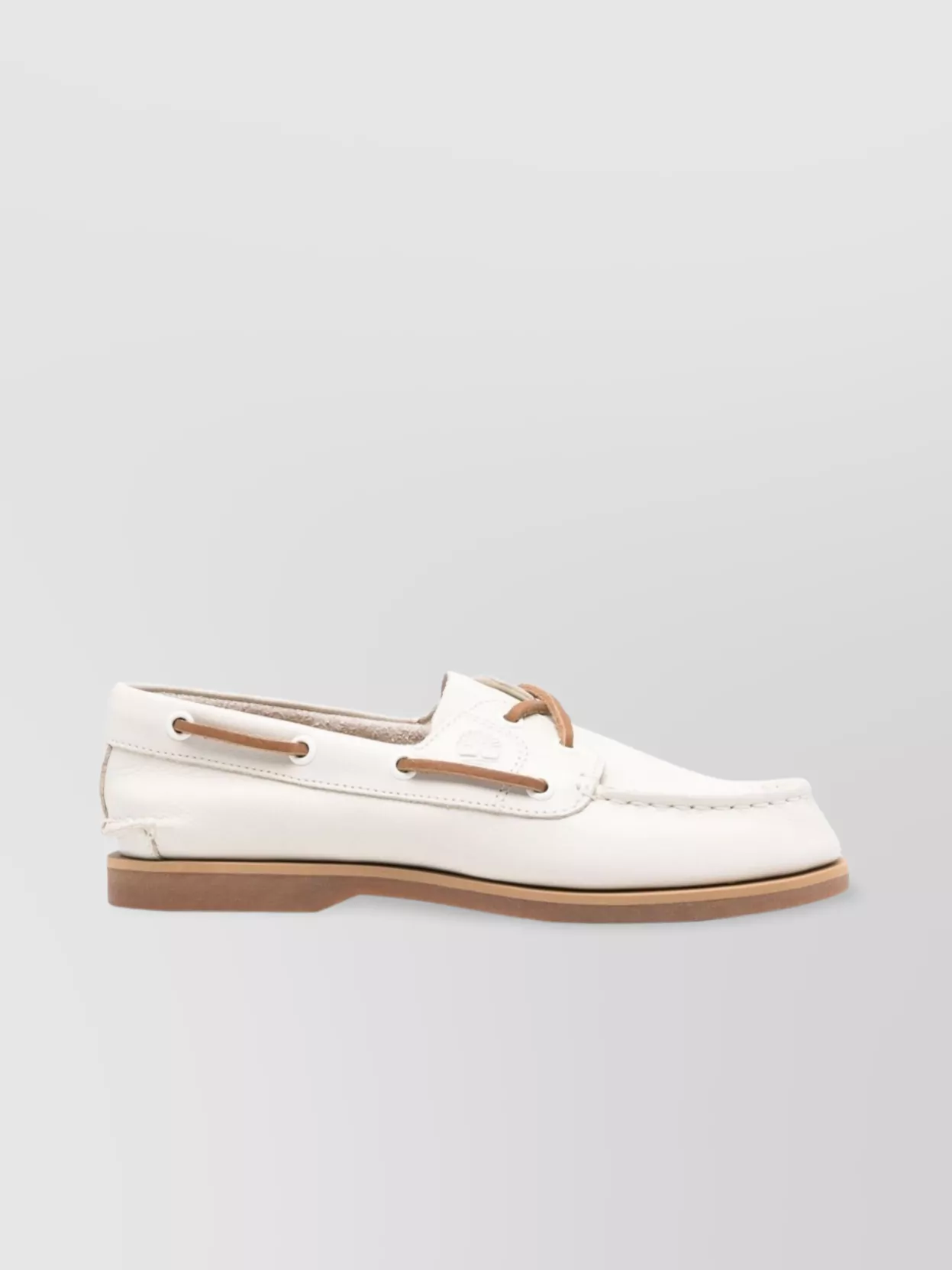 Timberland Almond Toe Moc Stitched Boat Shoe In White