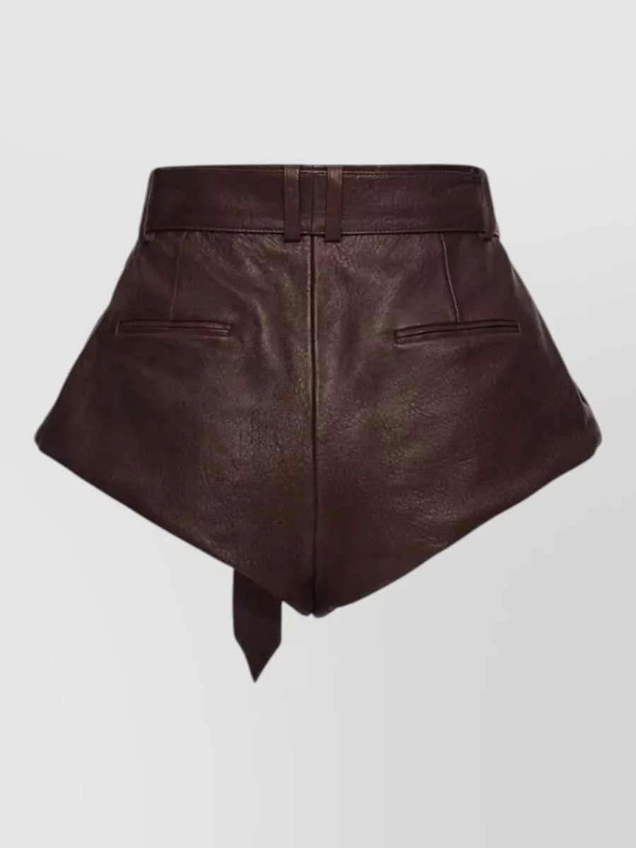 Magda Butrym Leather High-Rise Pleated Flared Shorts