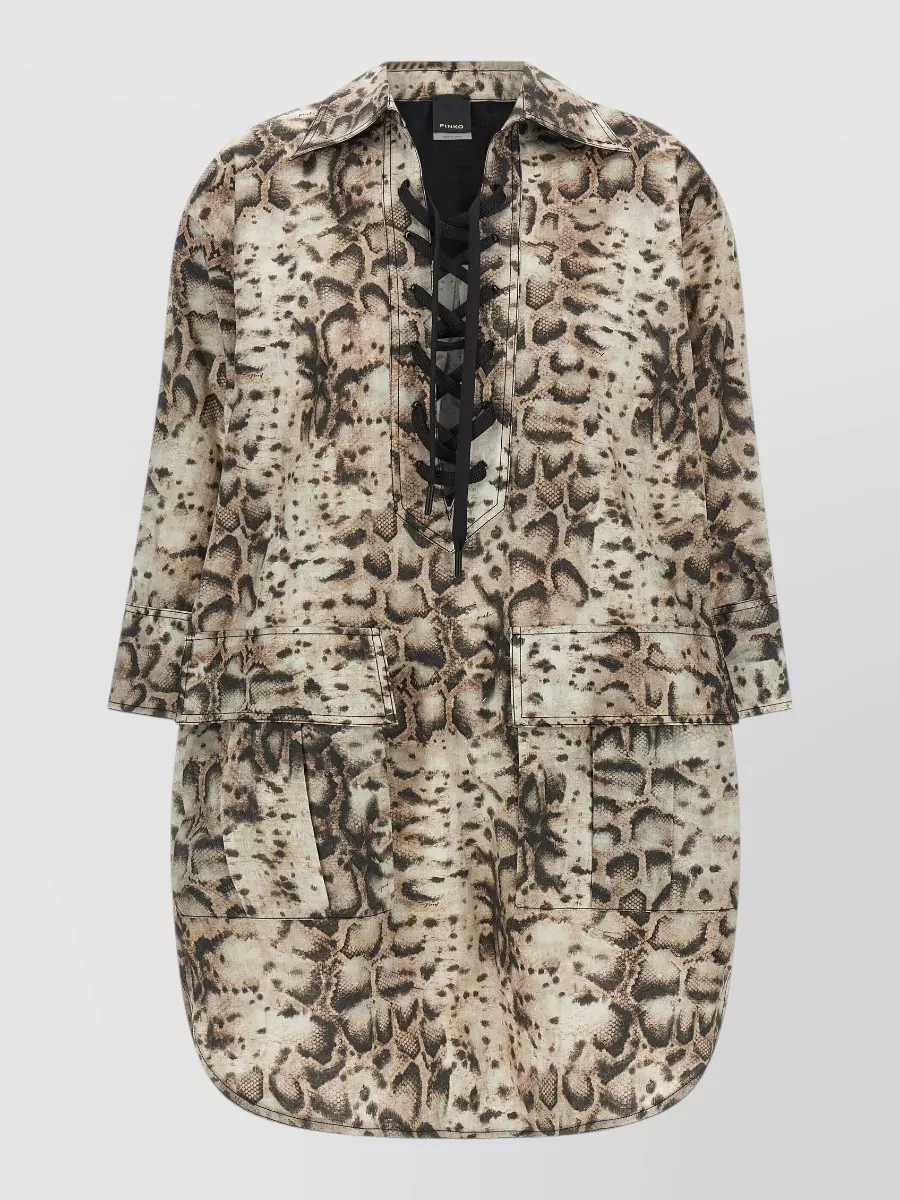 Pinko Snake-Print Cotton Mini Shirt Dress
