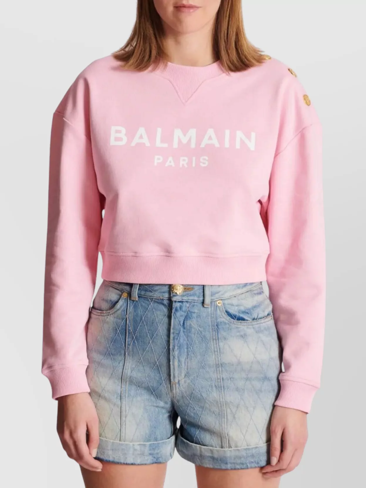 Balmain Embossed Gold Metal Button Shoulder Sweatshirt
