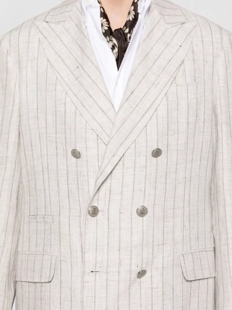 Brunello Cucinelli Striped Linen Double-Breasted Suit Jacket
