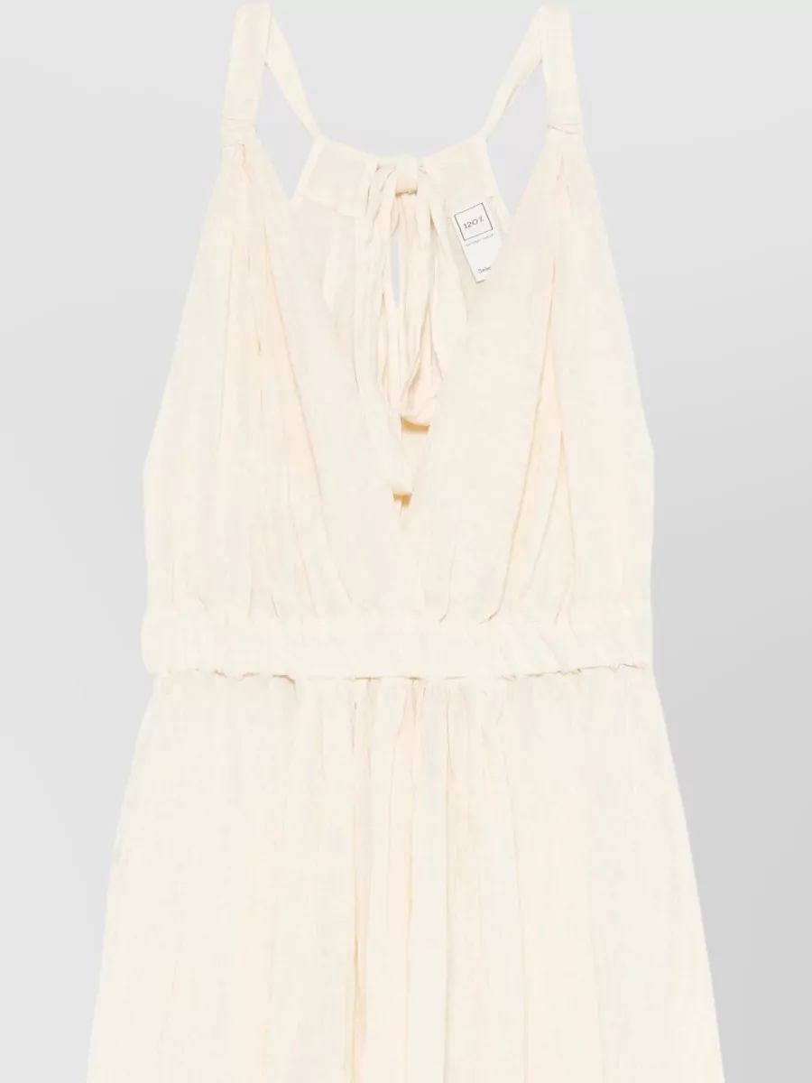 120% Lino Linen V-Neck Sleeveless Slit Beach Dress
