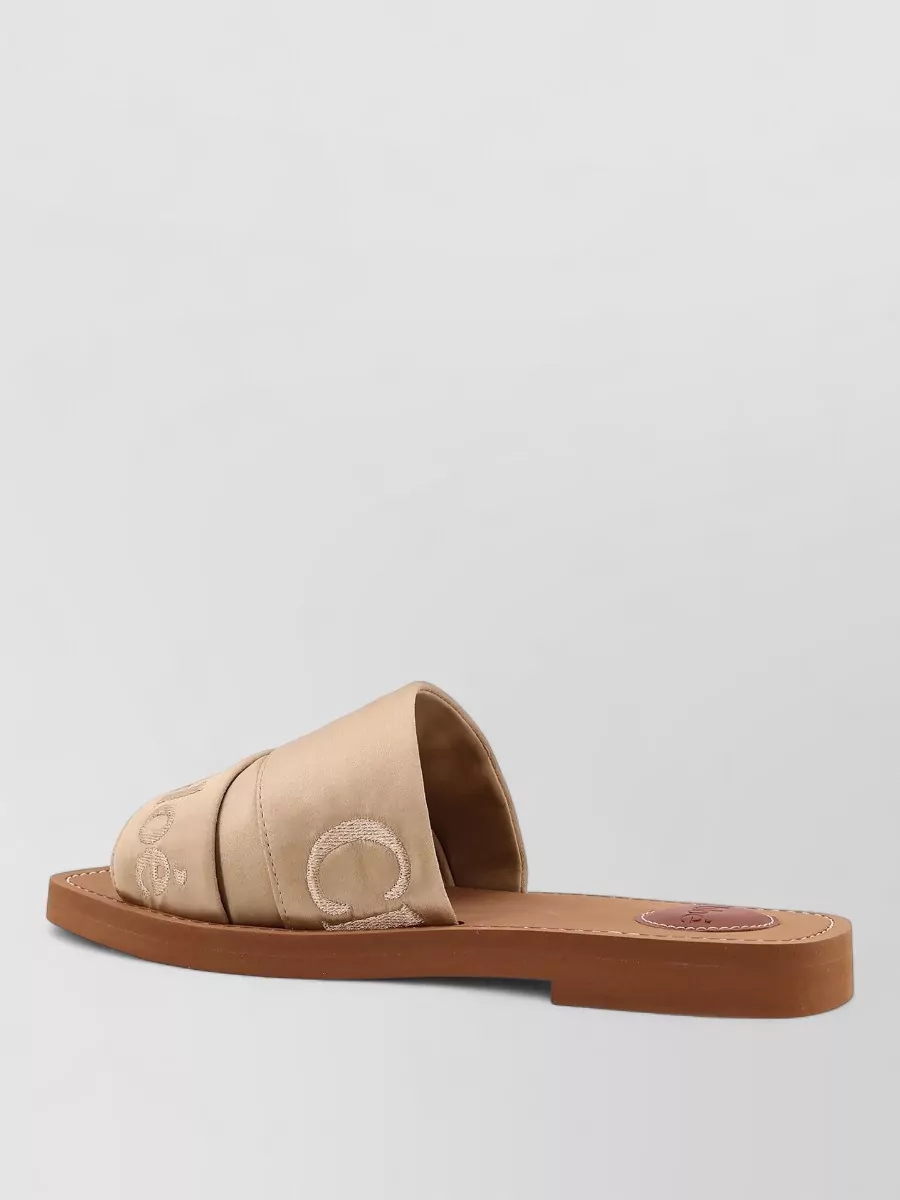 Chloé Woody Satin Sandals Embroidered Logo Rubber Sole