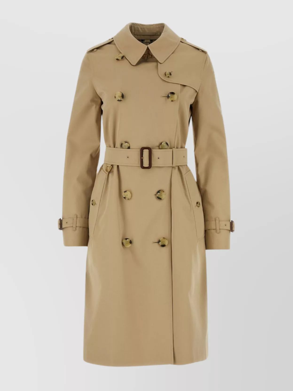 Shop Burberry Belted Cotton Trench Coat With Details