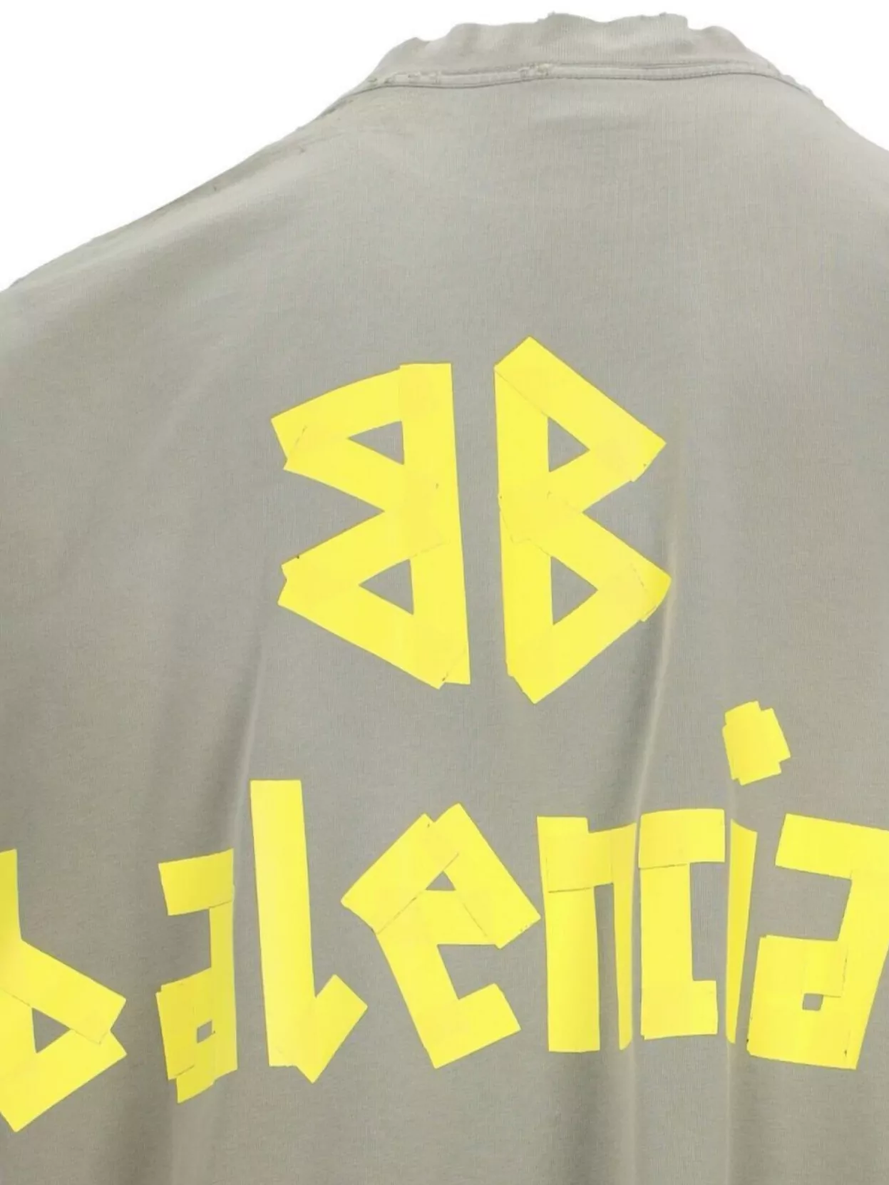 Balenciaga Crew Neck Distressed Neckline Graphic Print In Grey