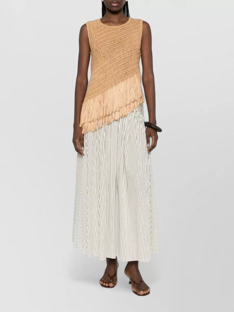 Staud Striped Paneled Midi Skirt
