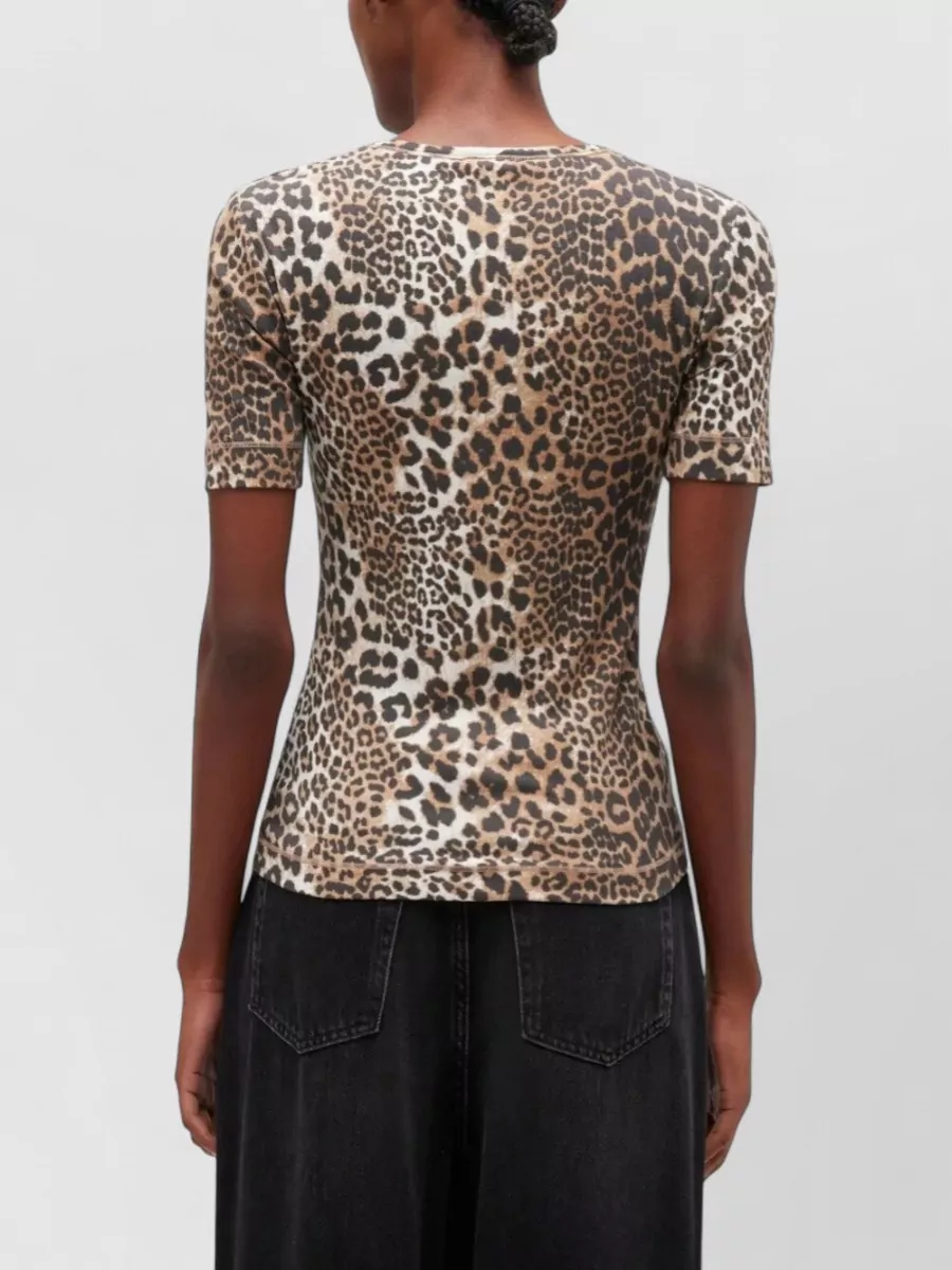 Ganni Ribbed Leopard-Print T-Shirt