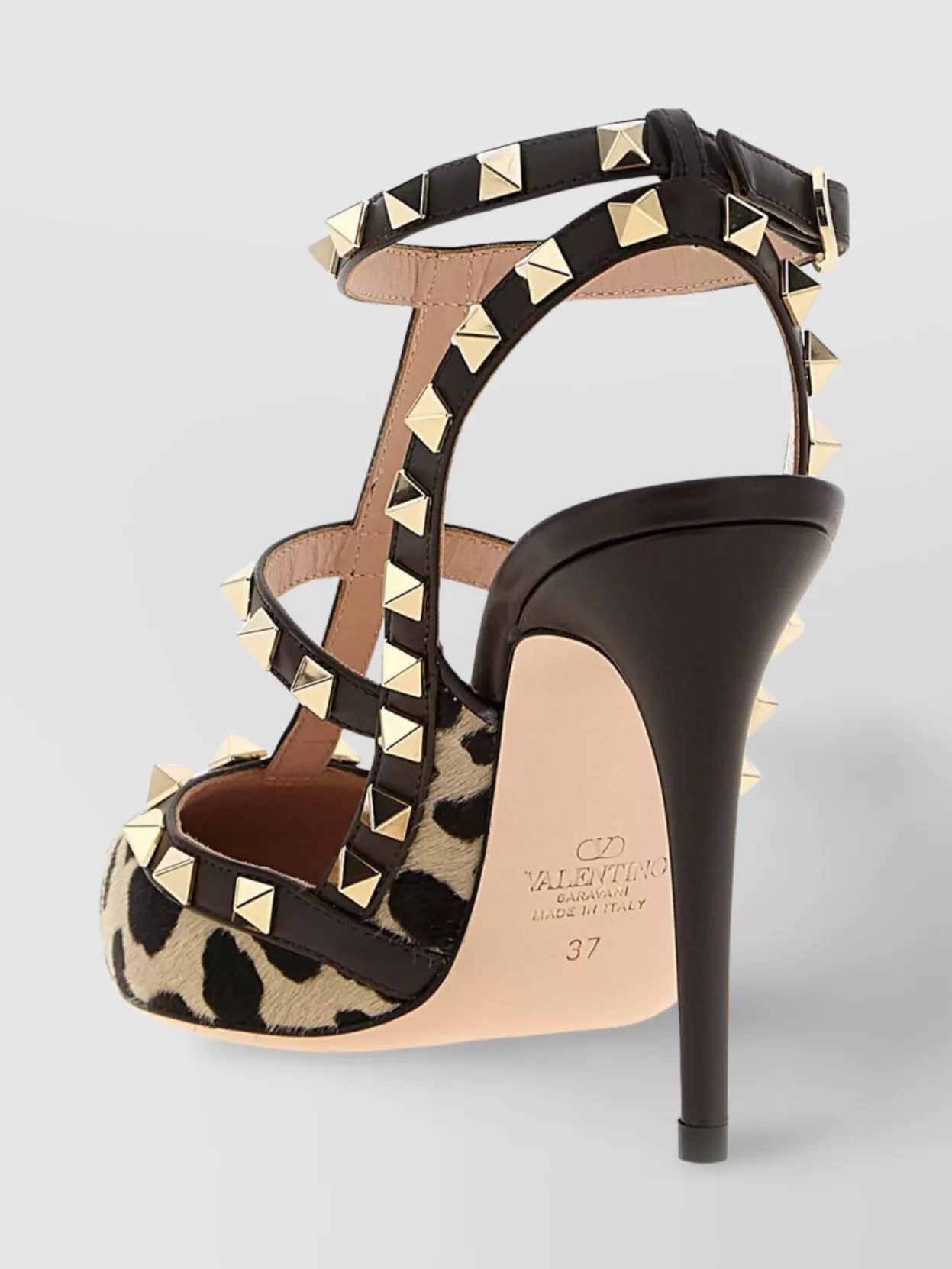Valentino 100mm Rockstud T-strap Pumps In Animal Print