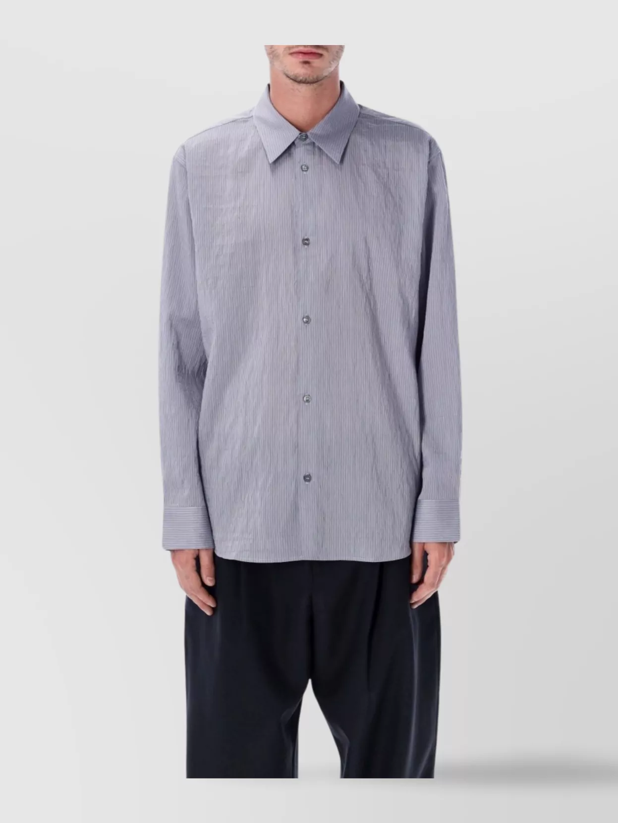Studio Nicholson Striped Long Sleeve Shirt For Everyday Wear In Gray