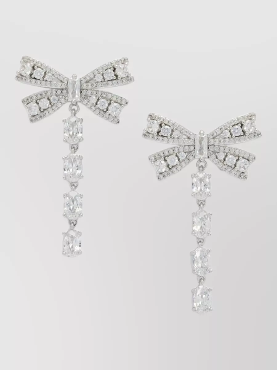 Self-Portrait crystal bow drop earrings